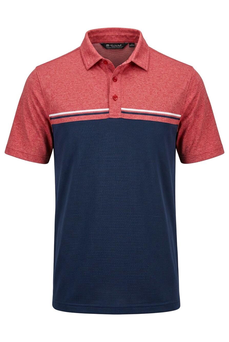 TravisMathew Sunset Blocked Polo Shirt Mens Large Cardinal Red Blue Night Golf